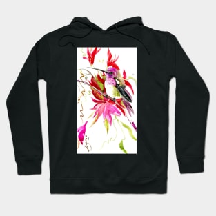 Little Hummingbird and Tropical Red flowers Hoodie